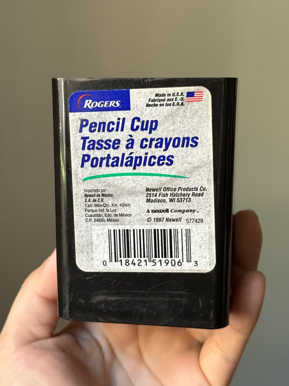 Rogers Black Plastic Vintage c1997 Pencil Cup by Newell Office Made in USA